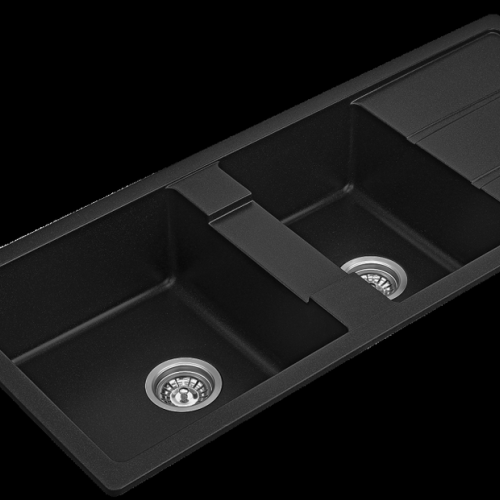 SINKS AND TROUGHS - BLACK 1 and 3/4 Bowl Kitchen Sink