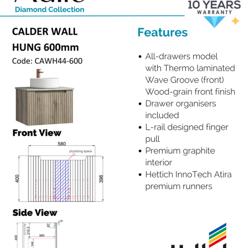 VANITIES - Calder Wall Hung Vanity w/ Ceramic Top