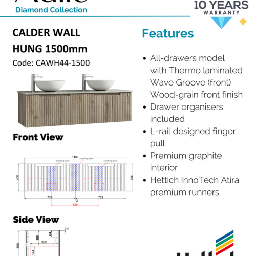 VANITIES - Calder Wall Hung Vanity w/ Stone Top