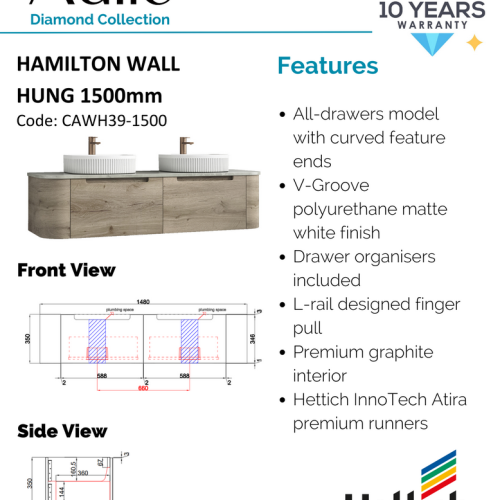 VANITIES - Hamilton Wall Hung Vanity Cabinet Only