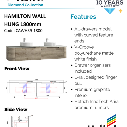 VANITIES - Hamilton Wall Hung Vanity Cabinet Only