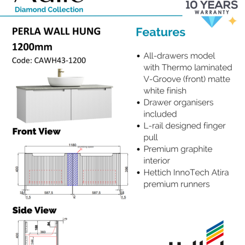 VANITIES - Perla Wall Hung Vanity Cabinet Only