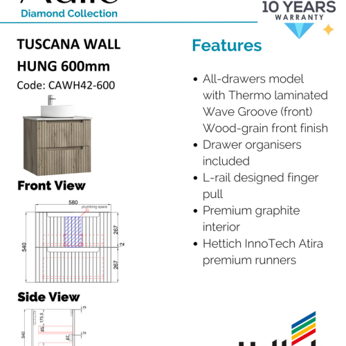 VANITIES - Tuscana Wall Hung Vanity Cabinet Only