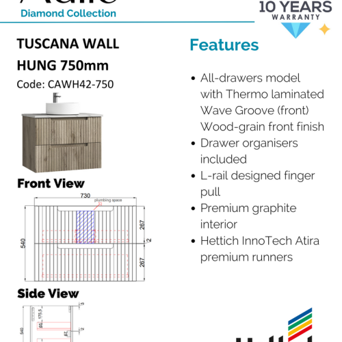 VANITIES - Tuscana Wall Hung Vanity w/ Ceramic Top