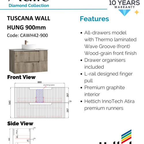 VANITIES - Tuscana Wall Hung Vanity w/ Ceramic Top