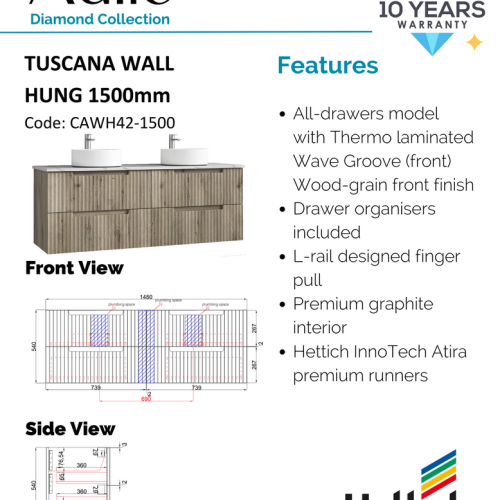 VANITIES - Tuscana Wall Hung Vanity w/ Ceramic Top