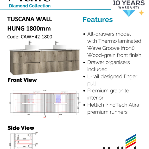 VANITIES - Tuscana Wall Hung Vanity w/ Ceramic Top