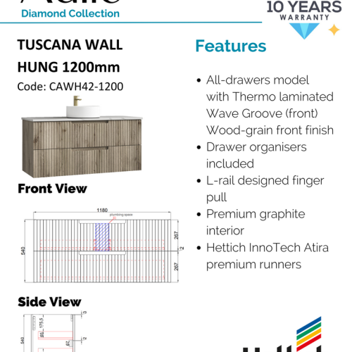 VANITIES - Tuscana Wall Hung Vanity w/ Stone Top