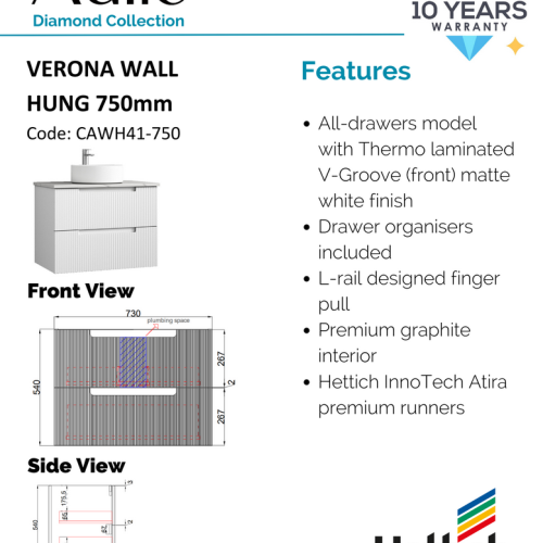 VANITIES - Verona Wall Hung Vanity Cabinet Only