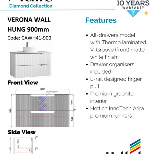 VANITIES - Verona Wall Hung Vanity Cabinet Only