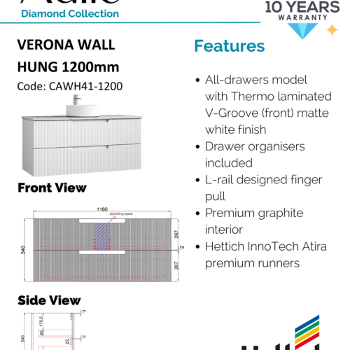 VANITIES - Verona Wall Hung Vanity w/ Stone Top