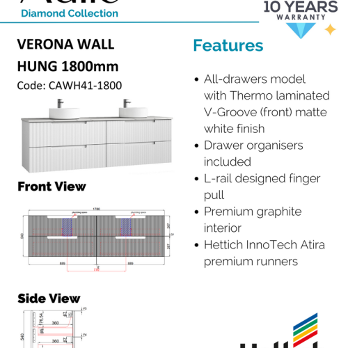 VANITIES - Verona Wall Hung Vanity w/ Stone Top