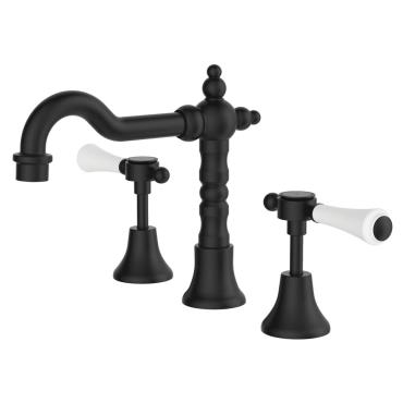 Lillian Lever Basin Set with Ceramic White Handle - Black (Matt)