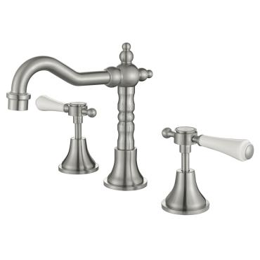 Lillian Lever Basin Set with Ceramic White Handle - Brushed Nickel