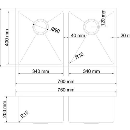 SINKS AND TROUGHS - Atlas Double Square Under Mount Sink