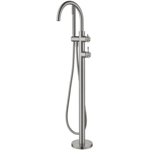 TAPWARE - Mica Fluted Freestanding Bath Mixer with Hand Shower - Brushed Nickel
