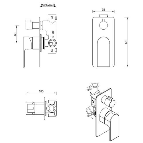 TAPWARE - Beki Shower Mixer Diverter - 1P - Black