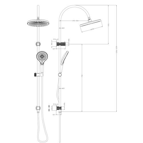 SHOWERS - Mica Fluted Gooseneck Dual Shower Rail - Gunmetal
