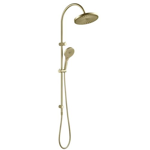 SHOWERS - Mica Fluted Gooseneck Dual Shower Rail - French Gold