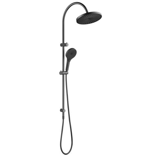 SHOWERS - Mica Fluted Gooseneck Dual Shower Rail - Gunmetal