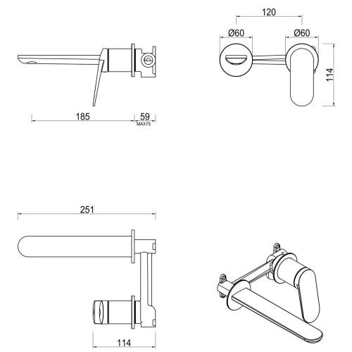 TAPWARE - Lantra Wall-Spout Combo - 2P - Black