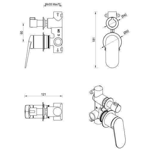 TAPWARE - Lantra Shower Mixer Diverter - 2P - Gunmetal