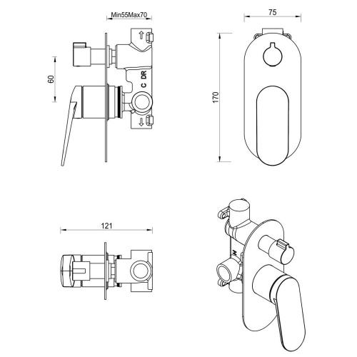 TAPWARE - Lantra Shower Mixer Diverter - 1P - Chrome