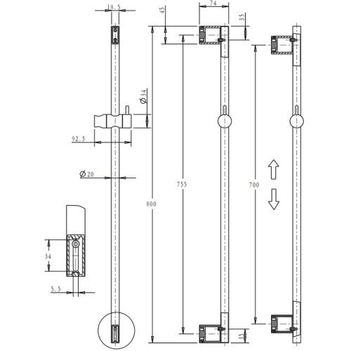 SHOWERS - Mica Shower Rail - Chrome