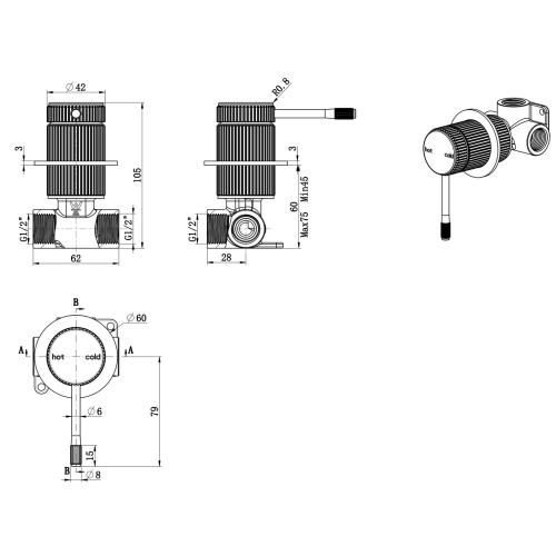 TAPWARE - Mica Fluted Shower Mixer - Black