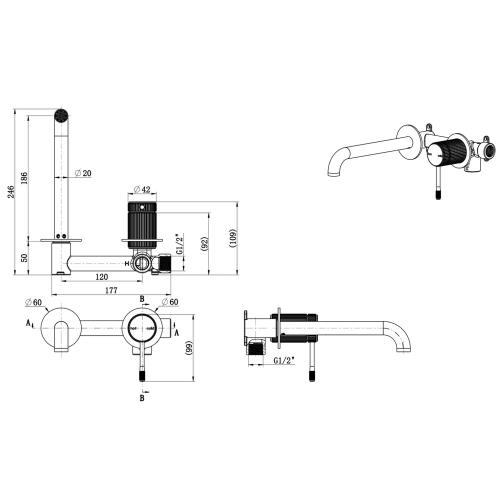 TAPWARE - Mica Fluted Wall-Spout Combo - Black