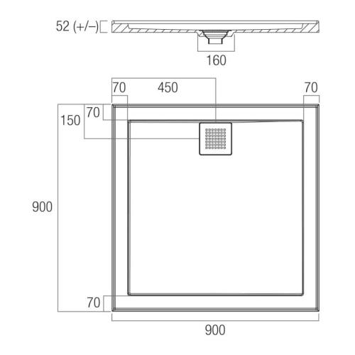 SHOWERS - 900 x 900 ECO Polymarble Shower Base Rear Outlet