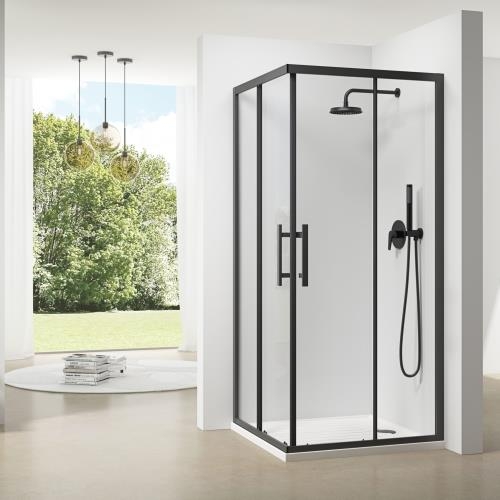 SHOWERS - Louve Corner Slider Black Shower Screen