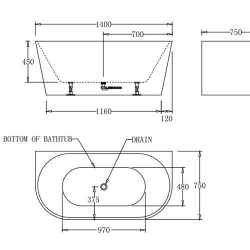 BATHS - Atlanta Wall Faced Free Standing Bath Tub