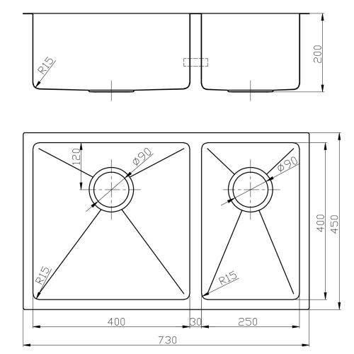 SINKS AND TROUGHS - Atlas 1 and 1/2 Bowl Under Mount Sink