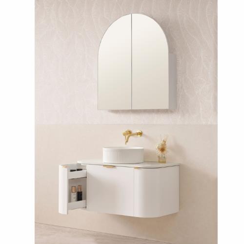 MIRRORS AND CABINETS - Boston Half Moon Shaving Cabinet - White (Matt), 800 x 900mm