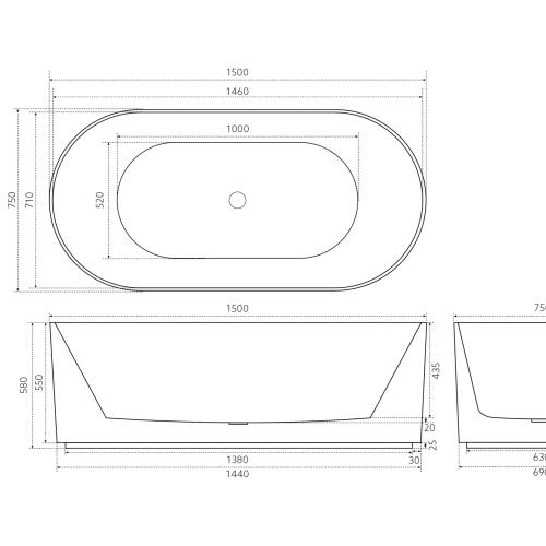 BATHS - BRIGHTON Fluted Oval Bath - Matt Black