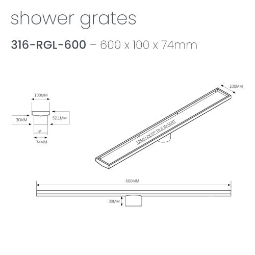 SHOWERS - Brushed Bronze Shower Channels - 600mm
