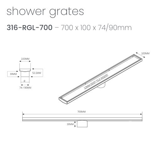 SHOWERS - Brushed Bronze Shower Channels - 700mm