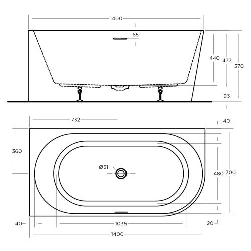BATHS - ECO Wall Faced Corner Free Standing Bath Tub