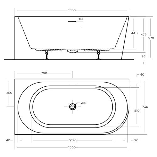 BATHS - ECO Wall Faced Corner Free Standing Bath Tub
