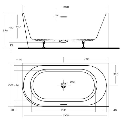 BATHS - ECO Wall Faced Corner Free Standing Bath Tub