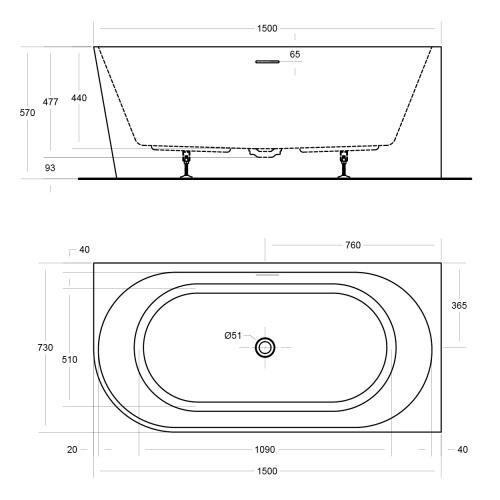 BATHS - ECO Wall Faced Corner Free Standing Bath Tub
