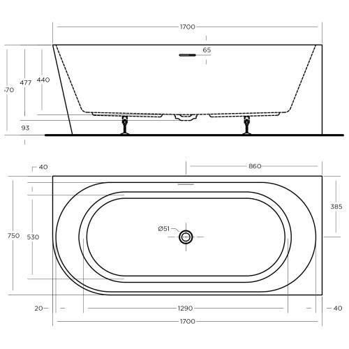 BATHS - ECO Wall Faced Corner Free Standing Bath Tub