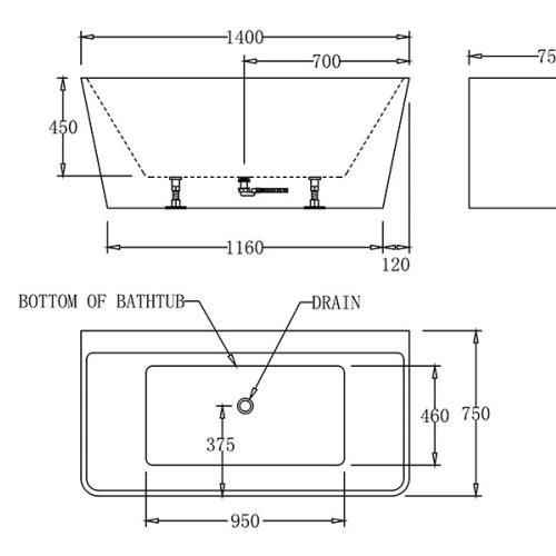 BATHS - Indi Wall Faced Free Standing Bath Tub