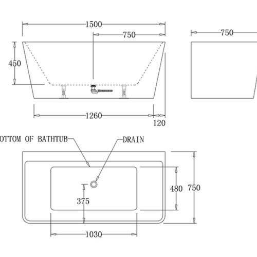 BATHS - Indi Wall Faced Free Standing Bath Tub