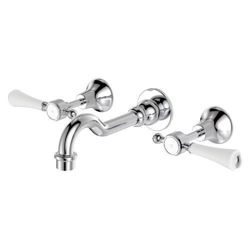 TAPWARE - Lillian Lever Basin/Bath Wall Set Ceramic White Handle - Chrome