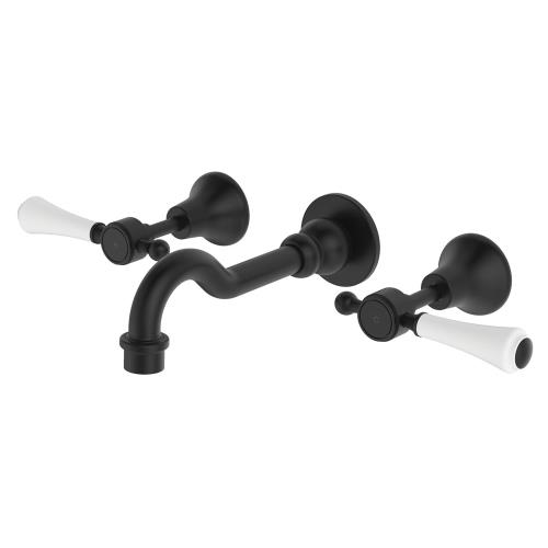 TAPWARE - Lillian Lever Basin/Bath Wall Set Ceramic White Handle - Black (Matt)