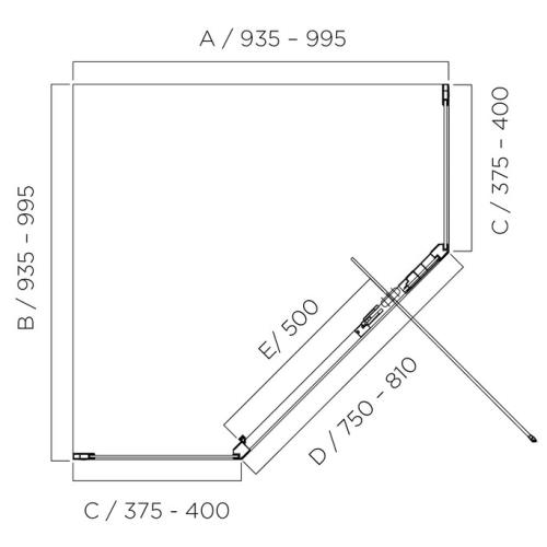 SHOWERS - Louve Neo Pivot Angle Chrome Shower Screen