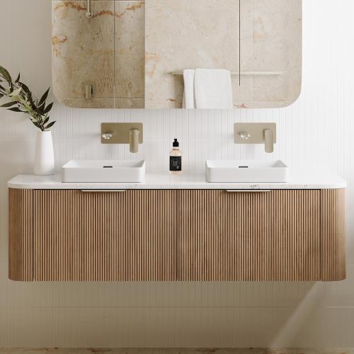 VANITIES - Margot Curved Vanity - Prime Oak, 1500mm(Double Bowl)