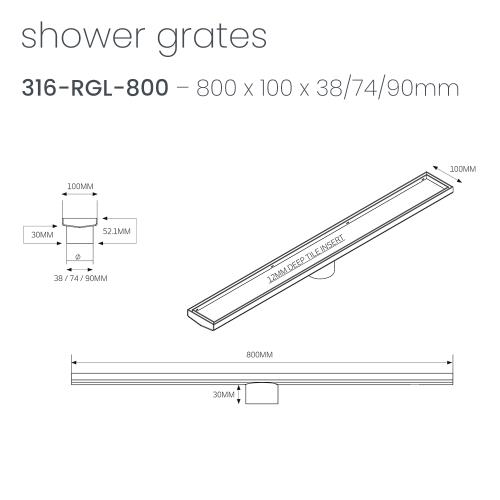 SHOWERS - Matt Black Shower Channel - 800mm